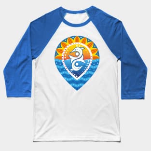 Pinpoint sunset sea and dolphins baroque design Baseball T-Shirt